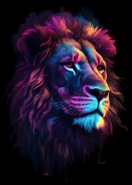 Neon Lion Head Portrait 12