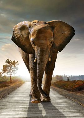 Elephant Crossing Road