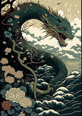 Snake Ukiyo e Japan China