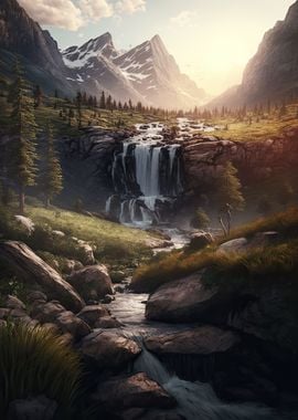 Waterfall in Forest Nature