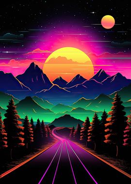 Vaporwave Sunset Road