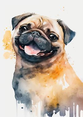 Pug Dog Watercolor