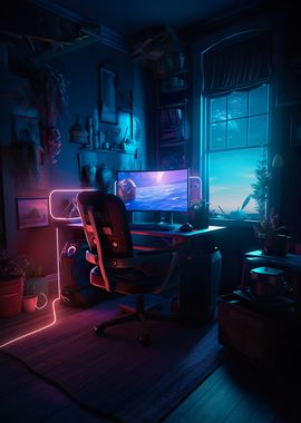 led gaming room' Poster, picture, metal print, paint by PrintYourDigitals