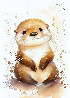 Wall Art Print, Otter, Water color painting