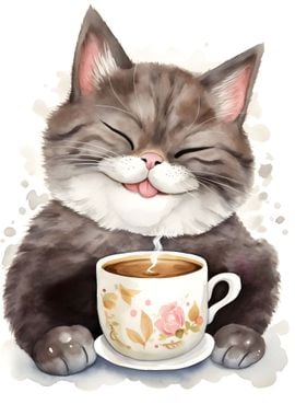 cat with coffee