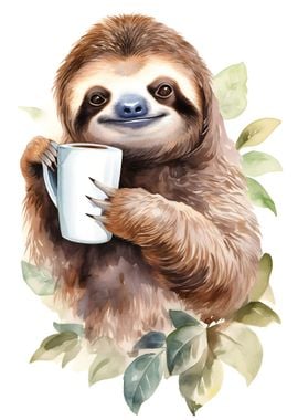 Sloth with coffee