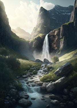 Waterfall in Forest Nature