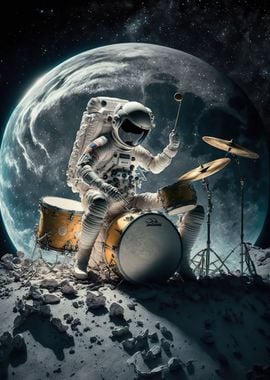 Astronaut playing drums