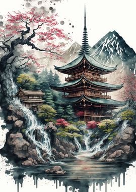 Japan Landscap Watercolor