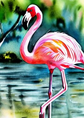 A beautiful pink flamingo