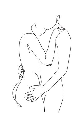 Cuddling Couple Line Art 