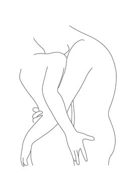 Cuddling Couple Line Art