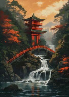 Japanese temple in forest