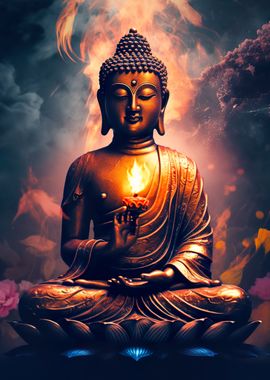 Buddha Lotus Sacred Flame' Poster, picture, metal print, paint by AyrioArt  | Displate