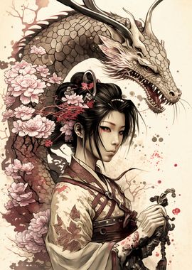 'Geisha Dragon' Poster, picture, metal print, paint by Graphic Japanese ...
