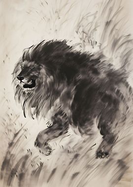 Black Lion Ink Drawing