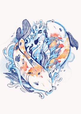 Watercolor yin yang koi 