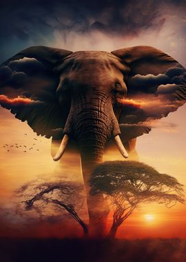 Elephant Sunset Animal