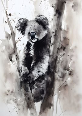 Koala On A Tree Ink