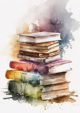 Watercolor Books' Poster, picture, metal print, paint by Agnes