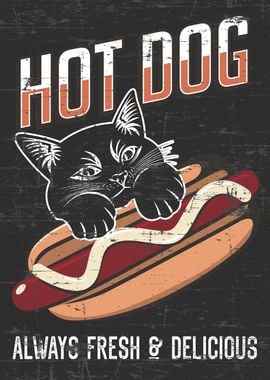 Funny Retro Cat hot dog