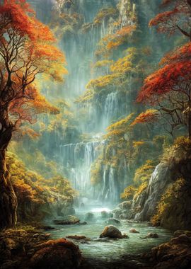 Waterfall in Forest Nature