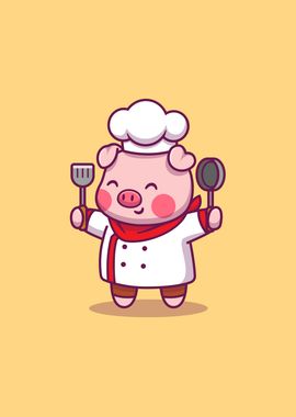 Cute Pig Chef Cartoon 