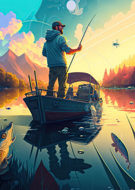 Fisherman fishing' Poster, picture, metal print, paint by LeighHorne