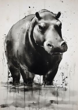 Hippopotamus Ink Art