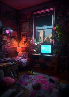 Retro Synthwave Room Night