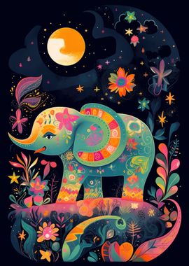 Elephant Graphic Neon Art