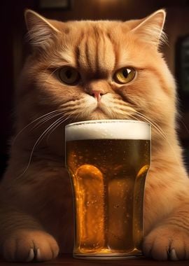 Cute Cat Drinking Beer