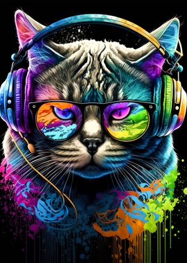 Cat headphone dj music