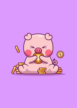 Cute Pig With Gold Money 