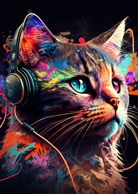 Cat headphone dj music