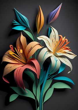 Lilies Flowers Paper Art