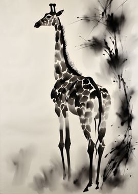 Giraffe Ink Art