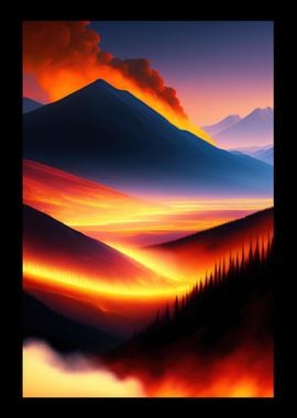 Flaming Field And Mountain