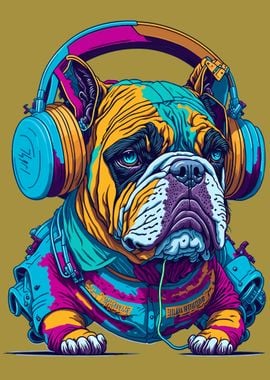 Dog wearing headphones