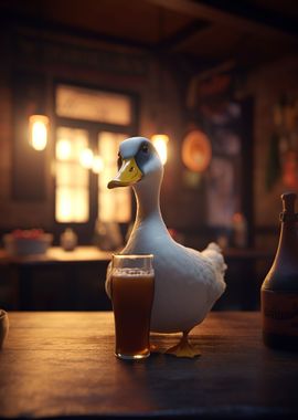 Goose Drinking Beer at Bar