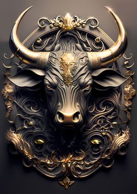 Shiny Golden Bull Art Deco