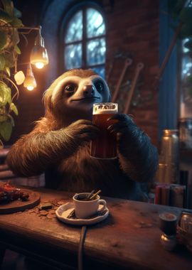 Sloth Drinking Beer Bar