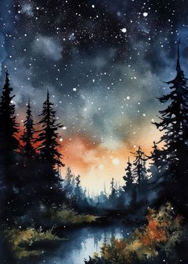 Starry Nightsky Watercolor