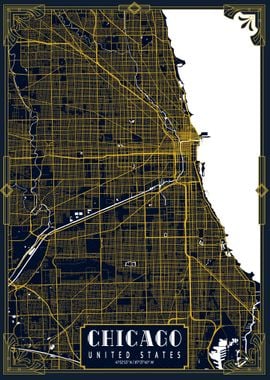 Chicago City Map Gold