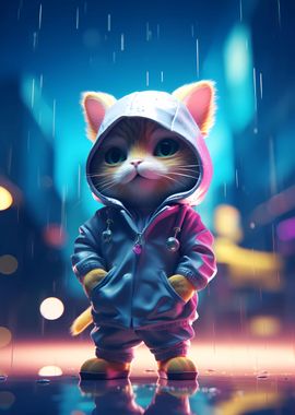 Metal Poster Displate Cat Girl Blue Neon Anime  With Magnet