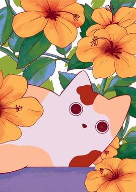 Cat between Flowers