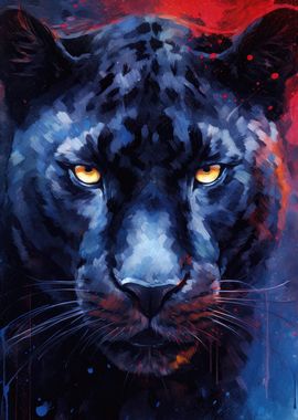 Blue and Red Panther Art