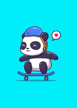 Cute Panda Play Skateboard