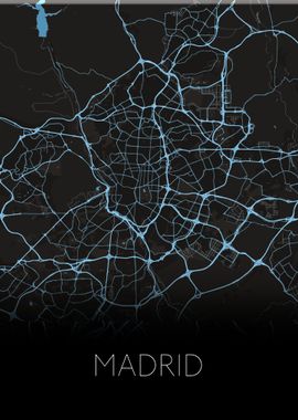 Madrid black blue city map