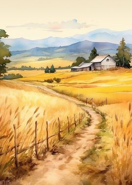 Watercolor Farm Landscapes